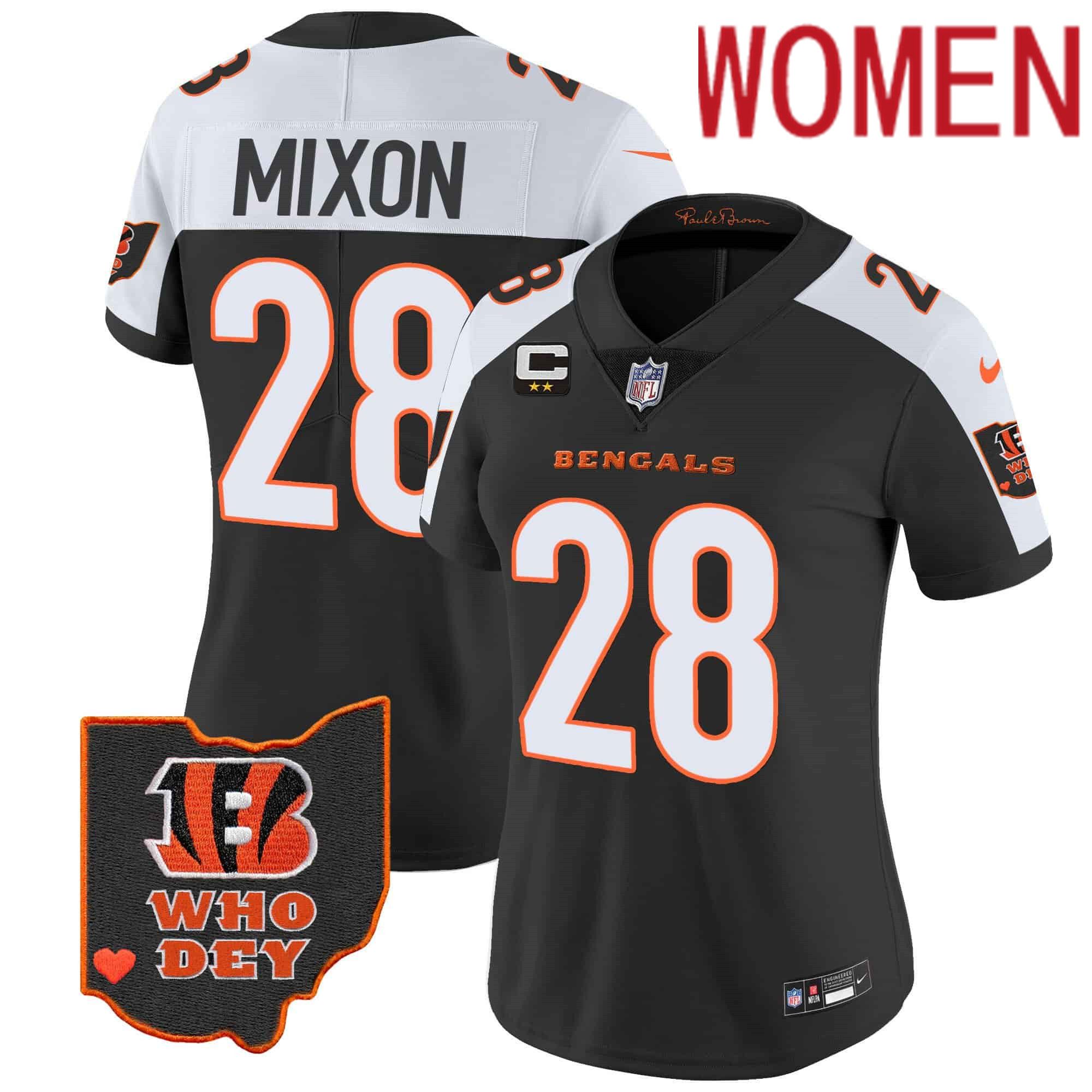 Women Cincinnati Bengals #28 Mixon Black 2024 Nike Patch Vapor Limited NFL Jersey->women nfl jersey->Women Jersey